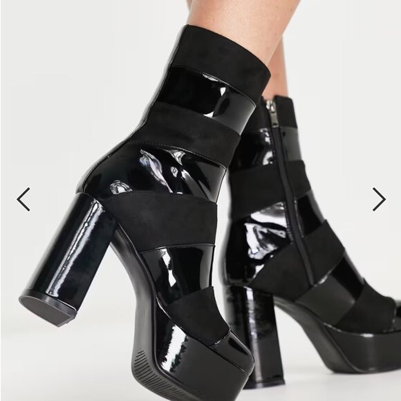 NIB Lamoda chunky platform heeled boots in black mix - Picture 6 of 7